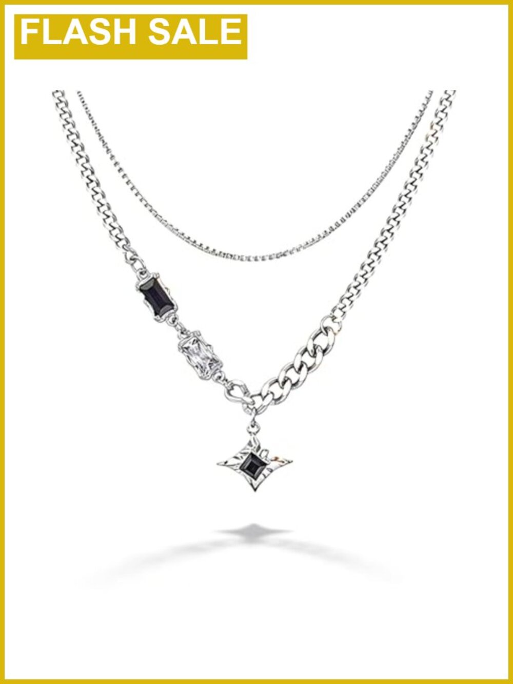 Y2K Gothic Silver Layered Star Pendant Necklace Adjustable
